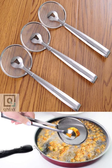 QNİAY Süzgeçli Kızartma Ve Haşlama Maşası Çelik Kevgir (1adet) - Resim 4