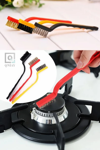 QNİAY 3 Adet Tel Fırça Ocak Fırın Mangal Izgara Airfryer Temizliği Kir Pas Yağ Temizleme Fırçası Pas - Resim 2