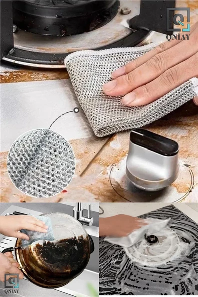 QNİAY Çok Fonksiyonlu Çizilmez Tel Bulaşık Bezi 3 Adet Çelik Tel Bulaşık Havlusu Tel Bulaşık Bezi - Resim 5