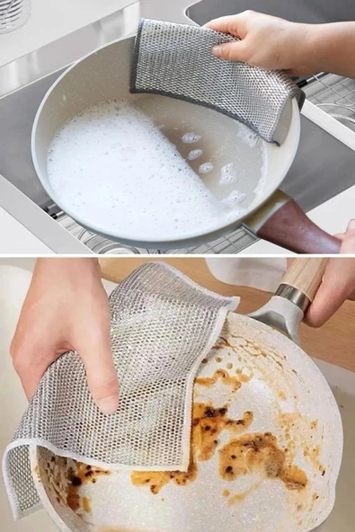 QNİAY 20 Adet Sihirli Inox Paslanmaz Telli Bulaşık Bezi Kir Pas Sökücü Sihirli Temizlik Bezi Ve Süngeri - Resim 2