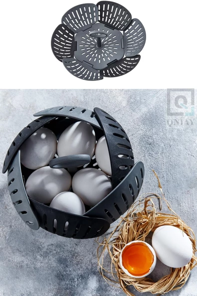 QNİAY New Pratik Lüx Yumurta Pişirme Haşlama Sepeti Katlanabilir Diyet Sağlıklı Sebze Meyve Gıda Haşlama - Resim 2