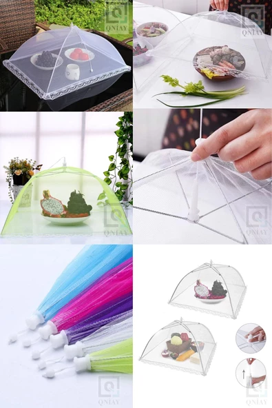 QNİAY Gıda Koruyucu Tül Kare Şemsiye Pratik Açılır Kapanır Kamp Gıda Koruyucu Cibinlik - Resim 7