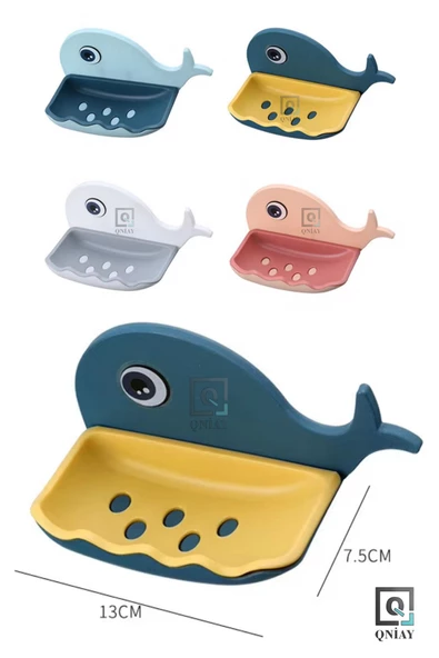 QNİAY Balina Şekli Sabunluk Kutusu Banyo Duş Sünger Saklama Kabı (1adet) Pratik Montaj Sabun Aksesuarları - Resim 2