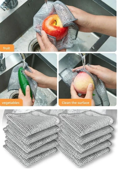 QNİAY 20 Adet Sihirli Inox Paslanmaz Telli Bulaşık Bezi Kir Pas Sökücü Sihirli Temizlik Bezi Ve Süngeri - Resim 6