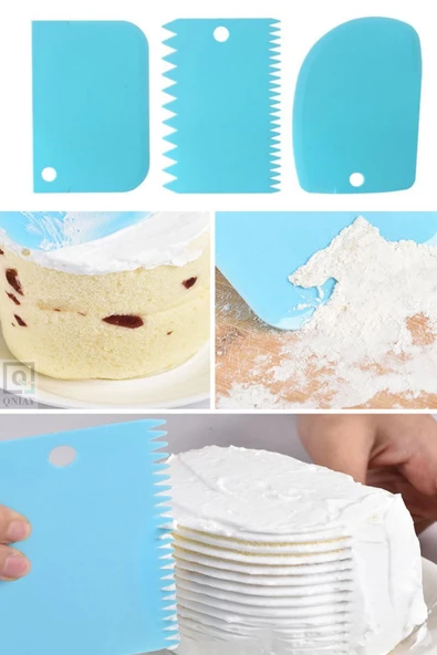 QNİAY 3lü Set Hamur Kesme Ve Kazıma Aparatı Hamur Pasta Börek Kek Çörek Şekillendirici Kesici Kazıyıcı Set - Resim 6