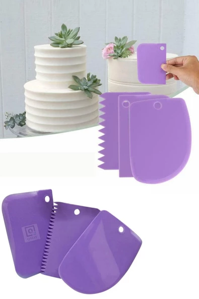 QNİAY 3lü Set Hamur Kesme Ve Kazıma Aparatı Hamur Pasta Börek Kek Çörek Şekillendirici Kesici Kazıyıcı Set