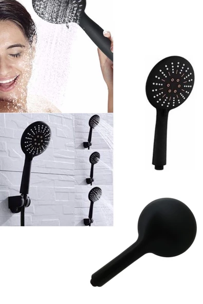 QNİAY Piano Black Siyah 3 Fonksiyonlu Duş Başlığı