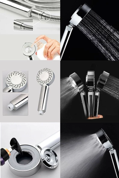 QNİAY 10 Numara Çift Taraflı Şampuanlı 3 Fonksiyonlu Duş Başlığı - Masaj Etkili Duş