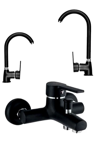QNİAY Black|silver Seri 3'lü Batarya Seti Mutfak Banyo Lavabo Özel Seri