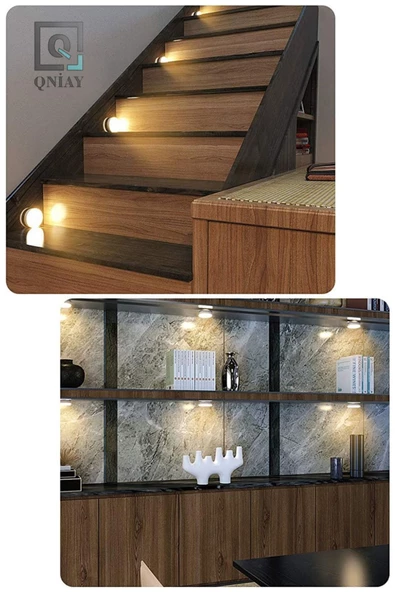 QNİAY 8 Ledli Hareket Sensörlü Usb Şarj Edilebilir Mıknatıslı Günışığı Sarı Led Işık Dolap Içi Ev Gece - 4