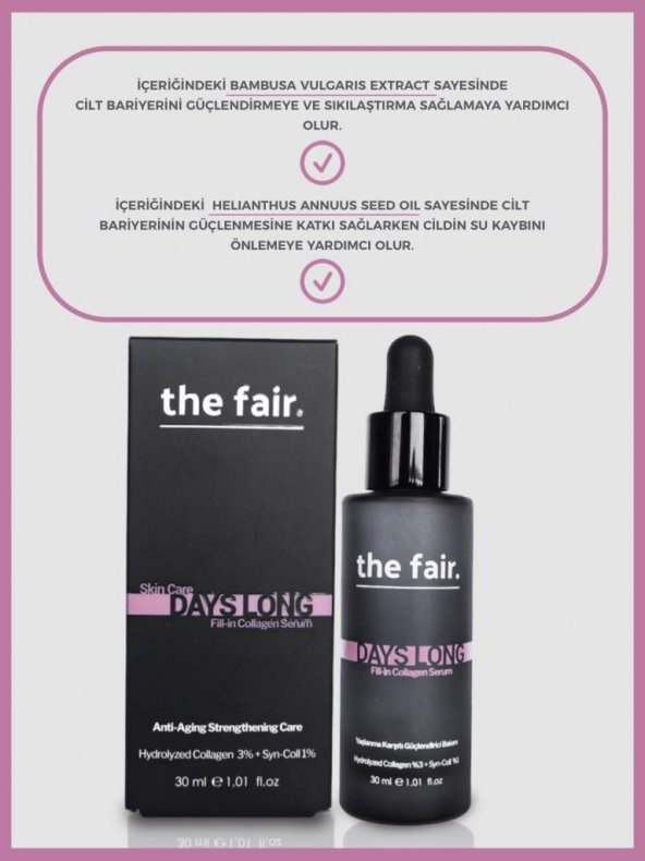 the fair. Days Long Fill-in Collagen Vegan Yaşlanma Karşıtı Peptit Cilt Serumu  3 Hidrolize Kolajen 30 ml - 3