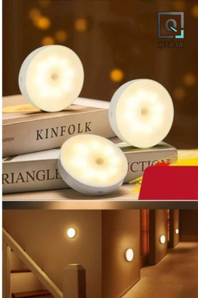 QNİAY 8 Ledli Hareket Sensörlü Usb Şarj Edilebilir Mıknatıslı Günışığı Sarı Led Işık Dolap Içi Ev Gece - 2