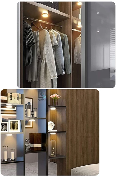 QNİAY 8 Ledli Hareket Sensörlü Usb Şarj Edilebilir Mıknatıslı Günışığı Sarı Led Işık Dolap Içi Ev Gece - 5