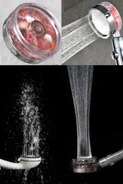 QNİAY Turbo Duş Başlığı Basınçlı Yağmurlama Stop Düğmeli Gümüş Gri Pervaneli Su Tasarruflu Duş Banyo - 5