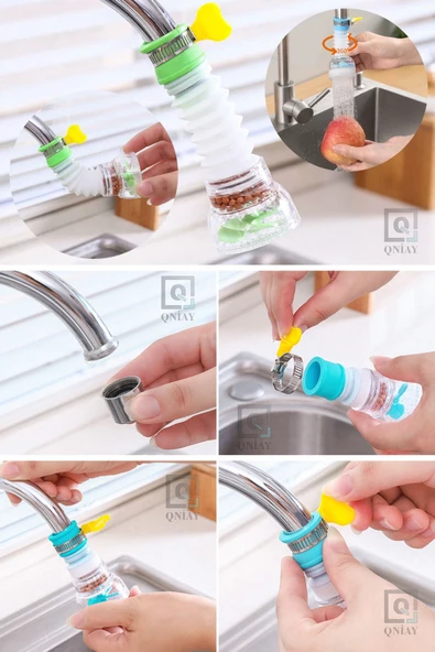 QNİAY Akordiyon Musluk Başlıgı Turbo Pervaneli Tasarruflu 360 Dönebilir Uzayabilir Mutfak Batarya Başlık - Resim 3