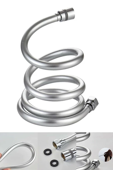 QNİAY Gri Banyo Duş Hortumu Yüksek Kalite Pvc Kopmaz 150 Cm
