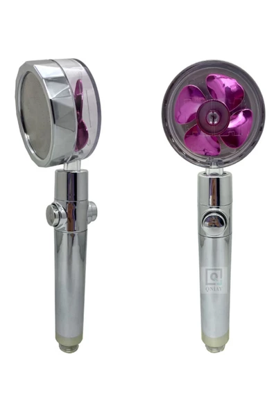 QNİAY Newqualty Fanlı Duş Başlığı Basınçlı Yağmurlama Stop Düğmeli Pembe Pervaneli Su Tasarruflu Duş Banyo ürün görseli