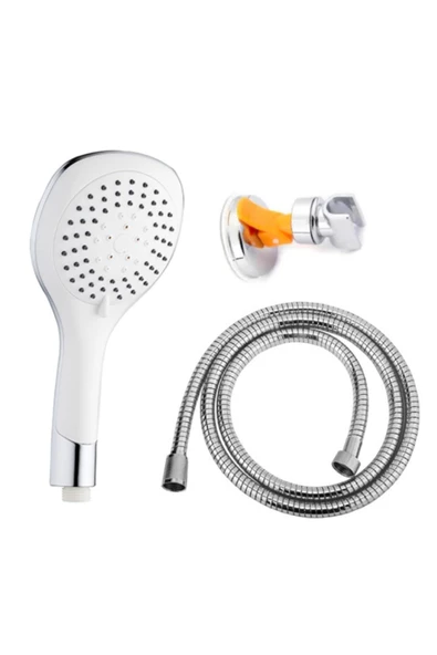 QNİAY Qnitema Beyaz Duş Başlığı + Duş Hortumu + Vantuzlu Mafsal Duş Seti ürün görseli