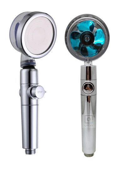 QNİAY Newqualty Fanlı Duş Başlığı Basınçlı Yağmurlama Stop Düğmeli Mavi Pervaneli Su Tasarruflu Duş Başlık - 6