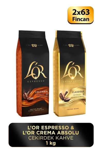 L'OR - Espresso Colombıa Crema Absolu Classıc Çekirdek Kahve 500 gr x 2 Adet