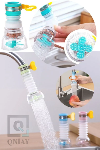 QNİAY Akordiyon Musluk Başlıgı Turbo Pervaneli Tasarruflu 360 Dönebilir Uzayabilir Mutfak Batarya Başlık - Resim 2