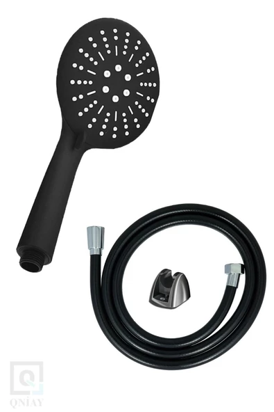 QNİAY Siyah Papatya Duş Başlığı (siyah) Pvc Duş Hortumu Duş Takımı Duş Seti ürün görseli 1
