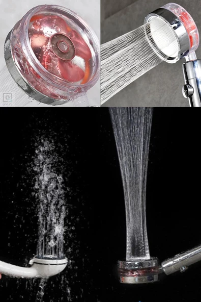 QNİAY Newqualty Fanlı Duş Başlığı Basınçlı Yağmurlama Stop Düğmeli Mavi Pervaneli Su Tasarruflu Duş Başlık - 4