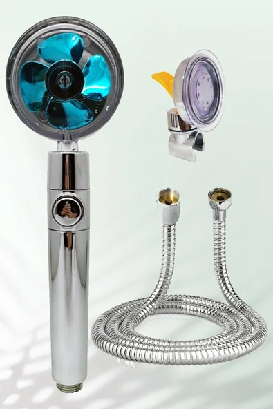 QNİAY Pervaneli Turkuaz Jet Duş Başlığı Duş Hortumu Ve Vantuzlu Mafsal Set ürün görseli