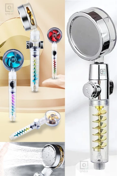 QNİAY Yeni Çift Pervaneli Turbo Fanlı Duş Başlığı Su Tasarruflu (Yeni Nesil) Yağmurlama Stop Düğmeli Banyo - Resim 7