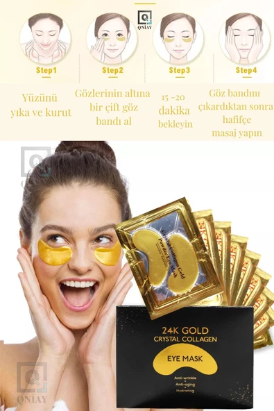 QNİAY Kolajen Gözaltı Maskesi Gold Göz Altı Maskesi Altın Yüz Cilt Bakımı 4 Paket Bio-collagen Nemlendir - 2
