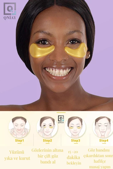 QNİAY Collagen Göz Maskesi Göz Altı Torbası Şişlik Giderici Nemlendirme 1çift Kolajen 24k Gold Maske