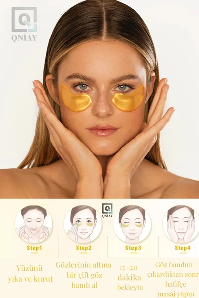 QNİAY Collagen Göz Maskesi Göz Altı Torbası Şişlik Giderici Nemlendirme 1çift Kolajen 24k Gold Maske - 4