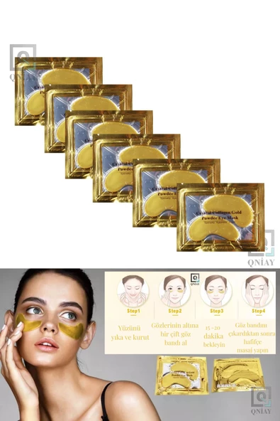 QNİAY Collagen Göz Maskesi Göz Altı Torbası Şişlik Giderici Nemlendirme 1çift Kolajen 24k Gold Maske - 7