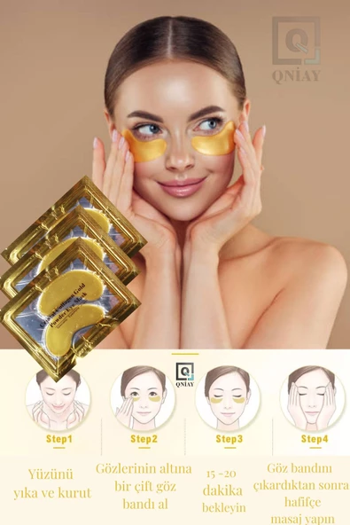 QNİAY Kolajen Gözaltı Maskesi Gold Göz Altı Maskesi Altın Yüz Cilt Bakımı 4 Paket Bio-collagen Nemlendir - 7