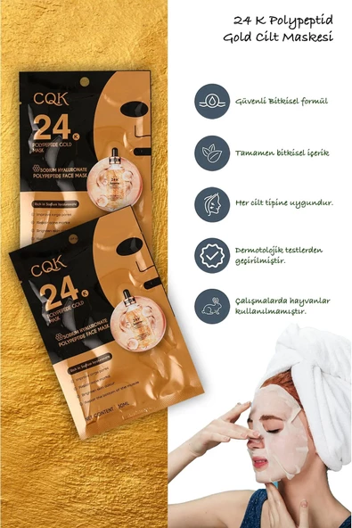 QNİAY 24K Gold Maske Hyalüronik Altın Kolajen Gözenek Onarım (1adet)Yüz Maskesi Hafta Sonu Evde Bakım - 2