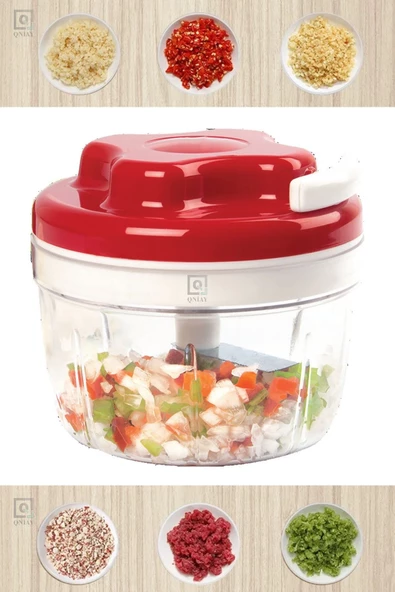 QNİAY Pratik Ipli El Rondosu 3 Bıçaklı Orta Boy Doğrayıcı | Chopper 3 Bıçaklı Çek Bırak El Rondosu - Resim 3