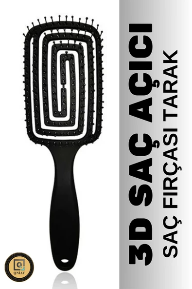 QNİAY Siyah Pro Üç Boyutlu Saç Fırçası Kıvırcık Islak Kuru Saç Açıcı Pro Kuaför Tarak Fırça Plastik Gövde - 2