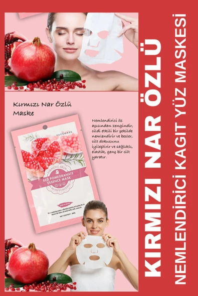 QNİAY Kırmızı Nar Yüz Bakım Maskesi Yüksek Nemli Kuru Ciltler 1 adet 30 ml Nar Özlü Maske Evde Yüz Bakım