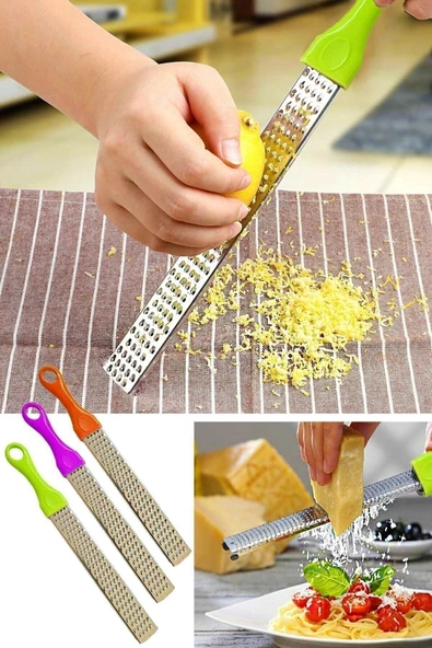 QNİAY Qnykitchen Lüx Pratik Uzun Peynir Limon Rendesi | Renkli Saplı Paslanmaz Çelik Rende - 2