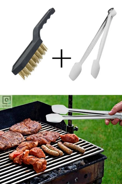 QNİAY Paslanmaz Çelik Izgara Maşası Mangal Barbekü Temizleme Tel Fırçası (2li Set Tatil Piknik Kamp Parti