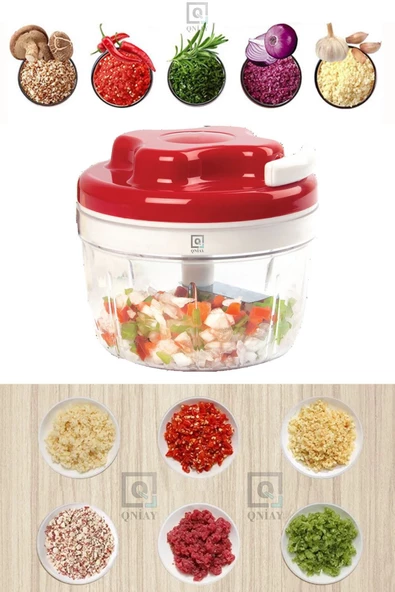 QNİAY Pratik Ipli El Rondosu 3 Bıçaklı Orta Boy Doğrayıcı | Chopper 3 Bıçaklı Çek Bırak El Rondosu - Resim 4