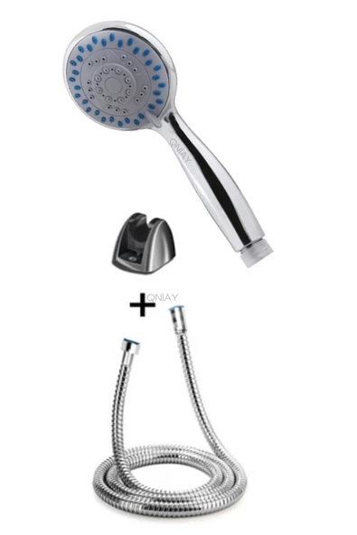 QNİAY Onyon 3 Lü Set Krom 3 Fonksiyonlu Su Tasarruflu Banyo Tepe El Duş Başlığı Duş Hortum Mafsal Set