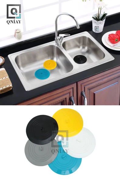 QNİAY Yuvarlak Silikon Mat Lavabo Banyo Evye Küvet Tıkacı Banyo ve Lavabo Saç ve Tıkanma Koku Önler - 5