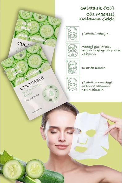 QNİAY Salatalık Özlü Nemlendirici Yüz Bakım Maskesi (1adet) 30ml Cucumber Face Mask Ev Ofis Cilt Yüz Bakım - 3
