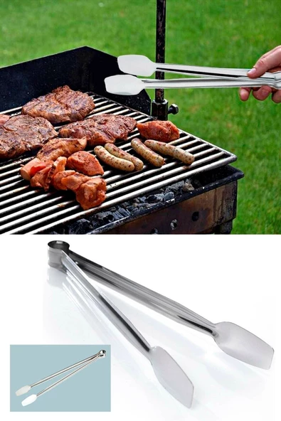 QNİAY Paslanmaz Çelik Izgara Maşası Mangal Barbekü Temizleme Tel Fırçası (2li Set Tatil Piknik Kamp Parti - 2
