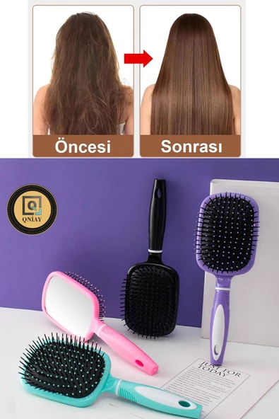 QNİAY Profesyonel Kürek Aynalı Saç Fırçası Dolaşık Açıcı Saç Tarak Masaj Şekillendirici Bakımlı Saçlar - 5