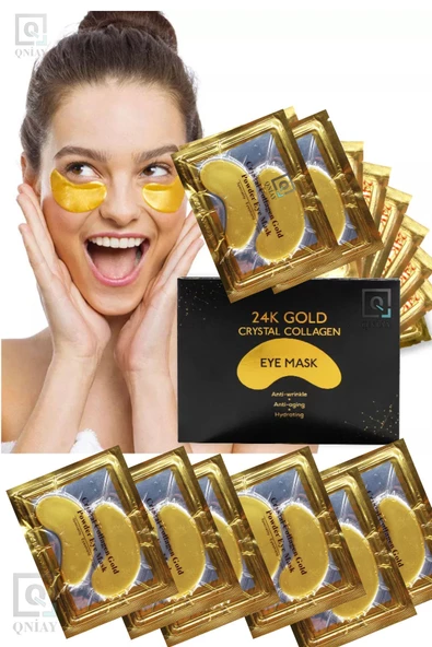 QNİAY Kolajen Kristal 24k Göz Altı Maske 1 Çift Beyazlatıcı Nemlendirici Şişkinlik Kırışıklık Önleyici - 6