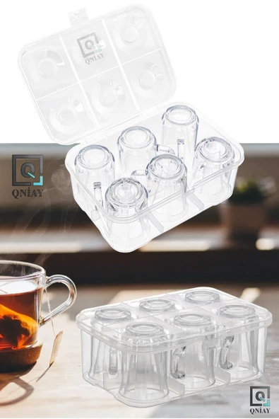 QNİAY Yeni Su Bardağı Taşıma Kutusu Şeffaf Plastik 6 Bardak Kapasiteli Piknik Kutusu - 3