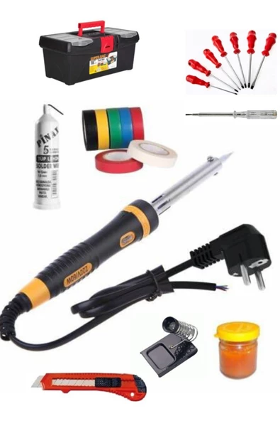 QNİAY 16 Parça Tüm Set Ekipman Lehim Stand Tel Pasta Bant Falçata 7li Tornavida Seti Kontrol Kalemi