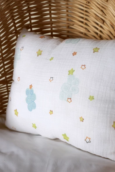 Müslin Desenli Nano Jel Bebek Yastık 35x45 cm - ZTYASTIK  Mavi - 2